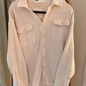 Aerie Cream Textured Button-Up Top